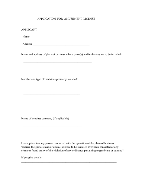First page of the Application for Amusement License
