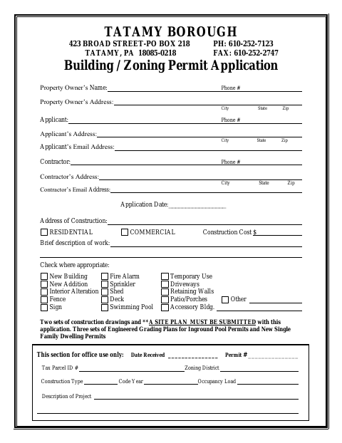 First page of the Building/Zoning Permit Application