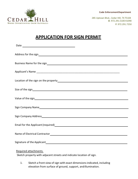 First page of the Application for Sign Permit