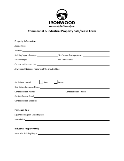 First page of the Commercial & Industrial Property Sale/Lease Form