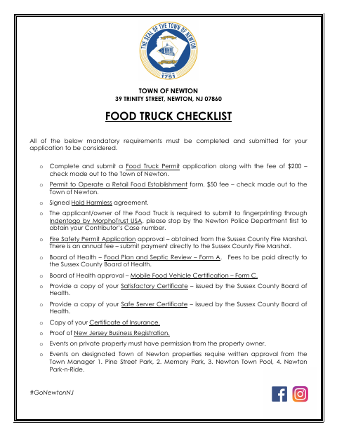 First page of the Food Truck Checklist