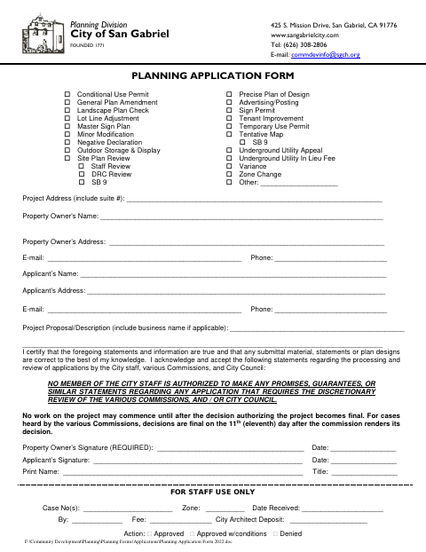 First page of the Planning Application Form