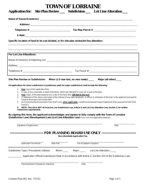 First page of the Application for Site Plan Review, Subdivision, or Lot Line Alteration