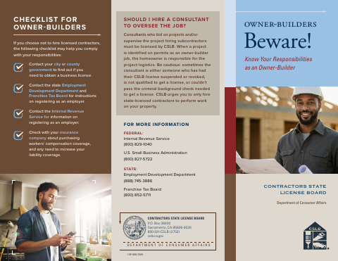 First page of the Owner-Builder Packet