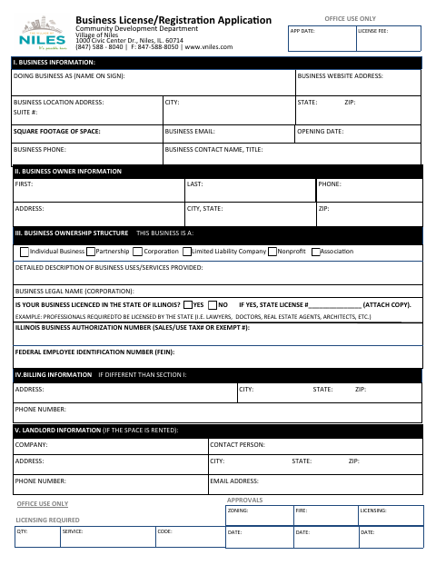 First page of the Business License Application
