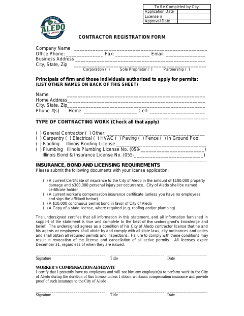First page of the Contractor Registration Form