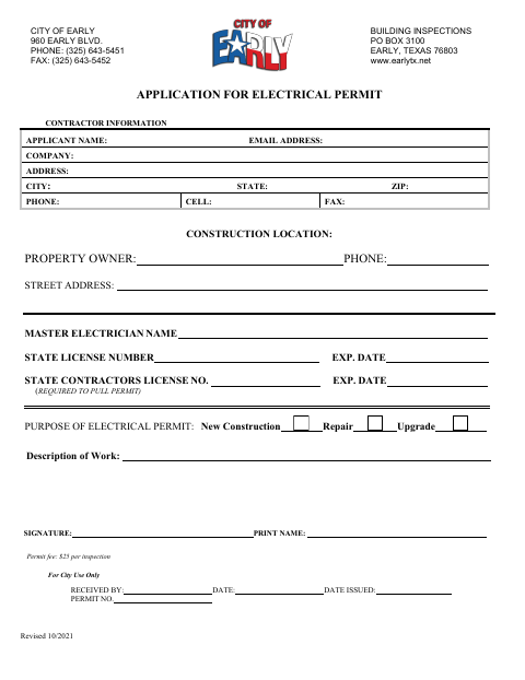 First page of the Application for Electrical Permit