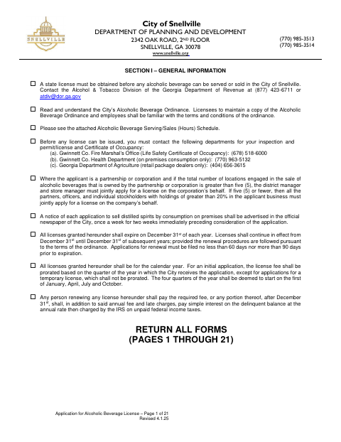 First page of the Alcoholic Beverage License Application