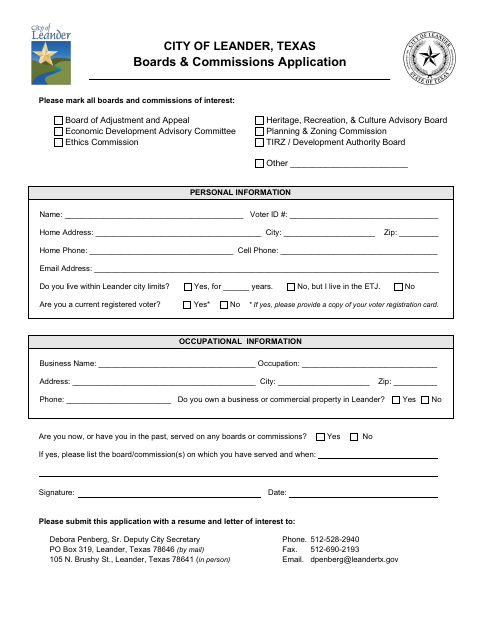 First page of the Boards & Commissions Application