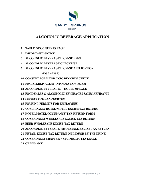First page of the New Alcoholic Beverage License Application and Checklist