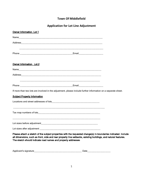First page of the Application for Lot Line Adjustment
