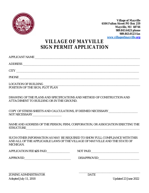 First page of the Sign Permit Application
