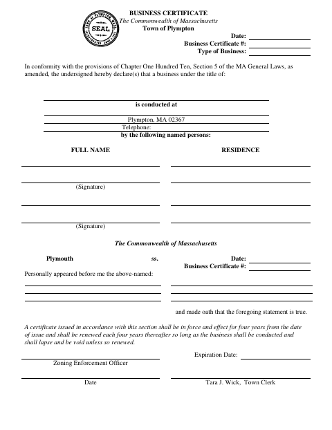 First page of the Business Certificate