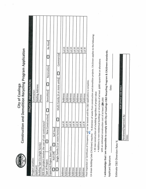 First page of the Demo Permit Application