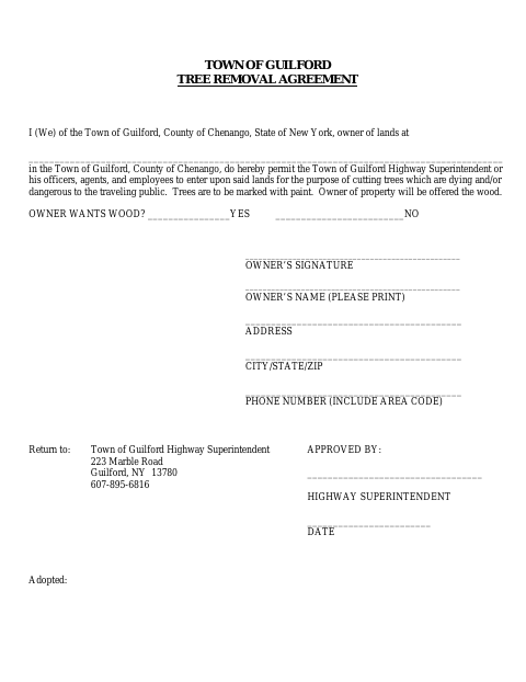 First page of the Tree Removal Agreement