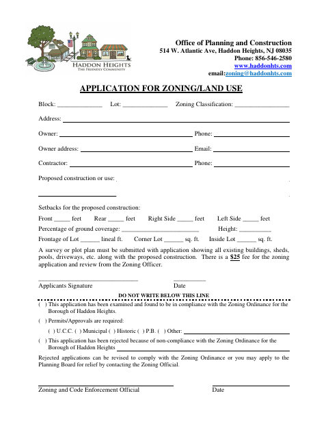 First page of the Zoning and Land Use Application