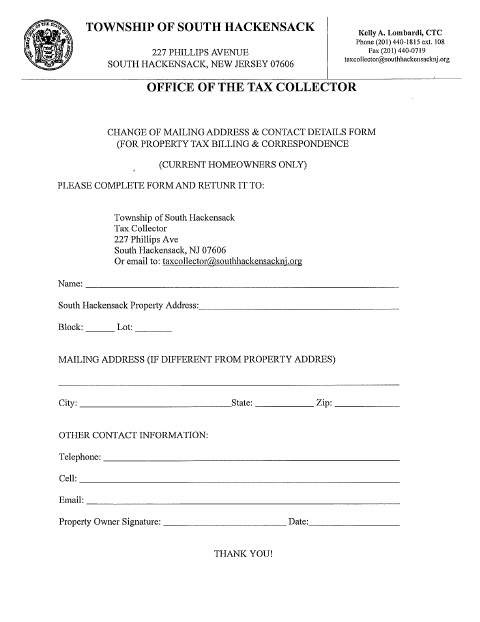 First page of the Change of Mailing Address and Contact Details Form