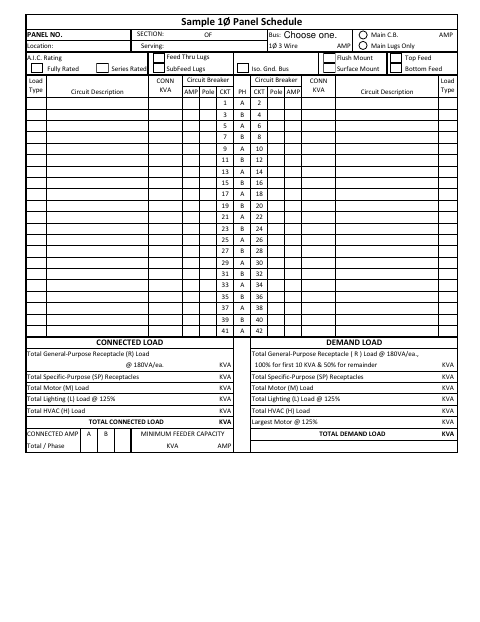 First page of the Panel Schedules Form