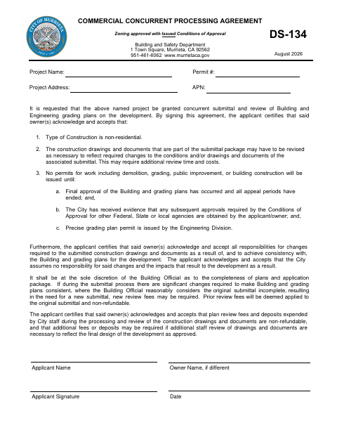 First page of the Commercial Concurrent Processing Agreement