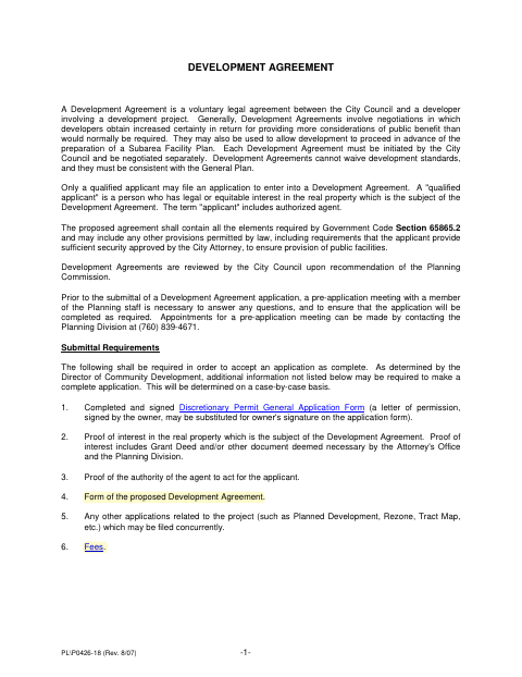First page of the Development Agreement