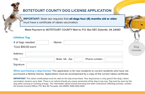 First page of the Dog License Application