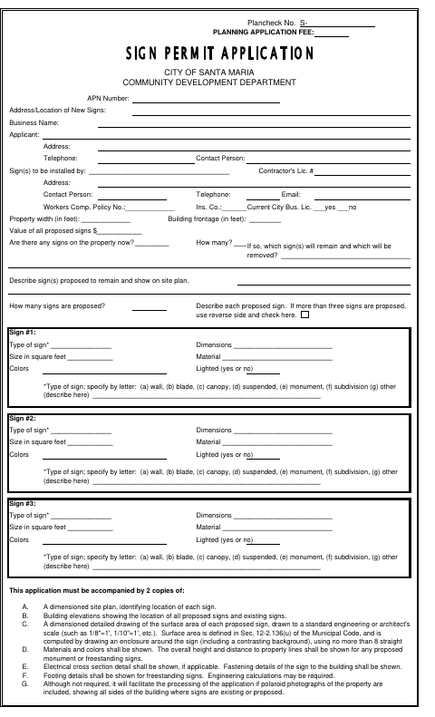 First page of the Sign Permit Application