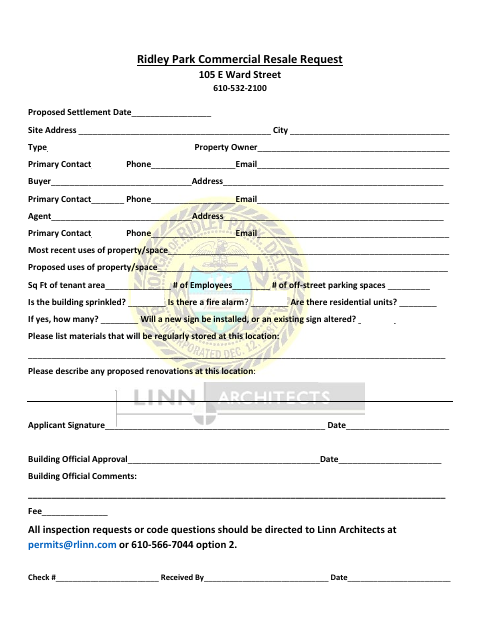 First page of the Commercial Resale Request