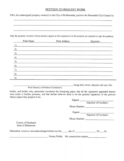 First page of the Petition to Request Stop Sign Removal or Installation