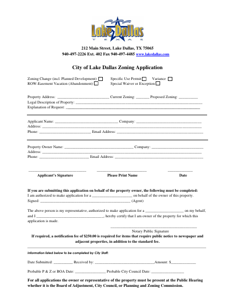 First page of the Zoning Application