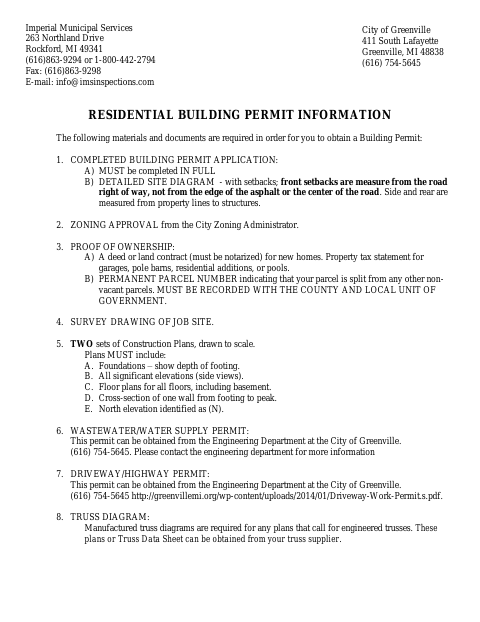 First page of the Residential Building Permit Application
