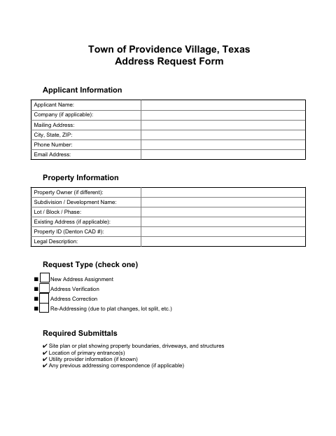 First page of the Address Request Form