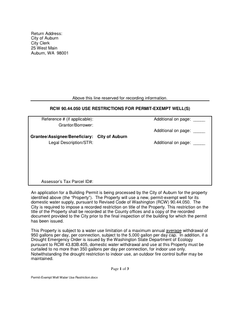 First page of the Permit-Exempt Well Water Use Restriction