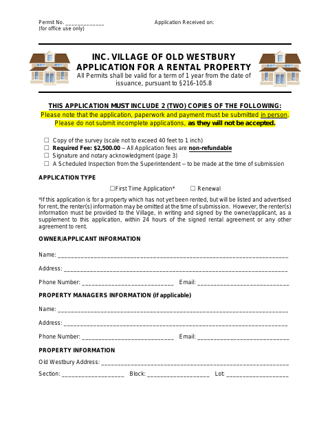First page of the Rental Property Application