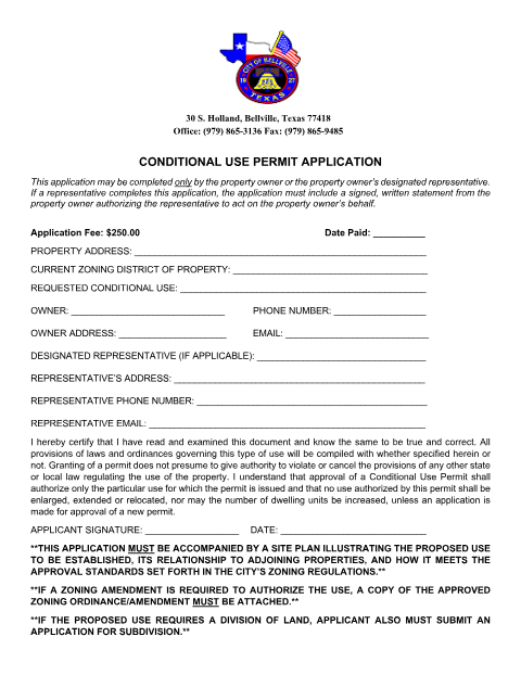 First page of the Conditional Use Permit Application