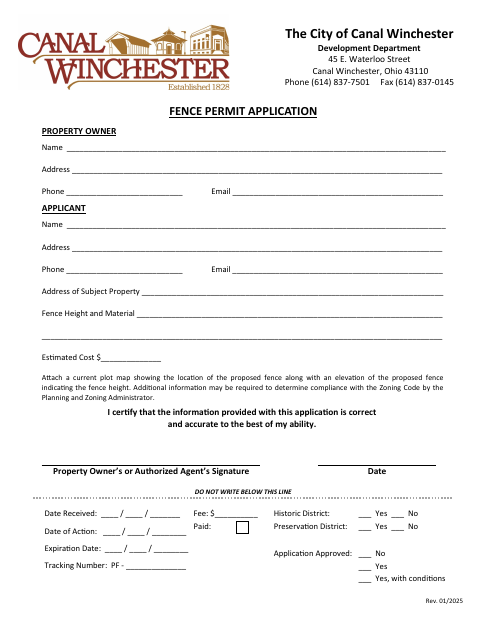 First page of the Fence Permit Application