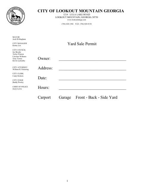 First page of the Yard Sale Permit Application