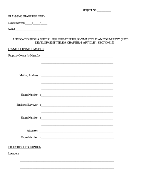 First page of the Application for a Special Use Permit Pursuant to Master Plan Community Development