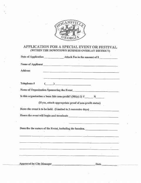 First page of the Special Event or Festival Application