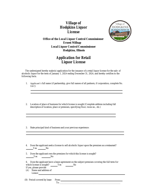 First page of the Retail Liquor License Application