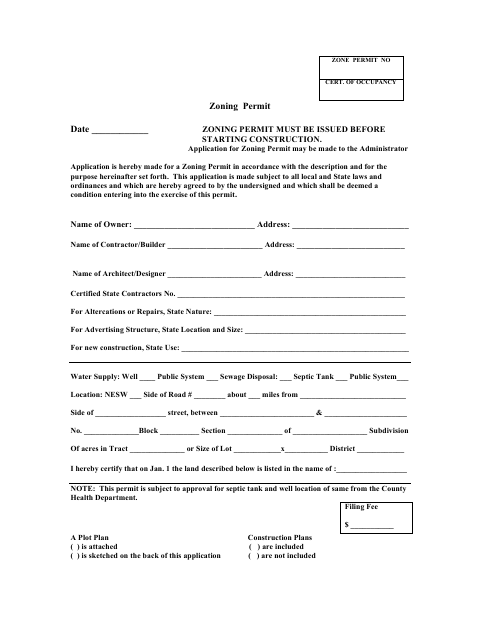 First page of the Zoning Permit