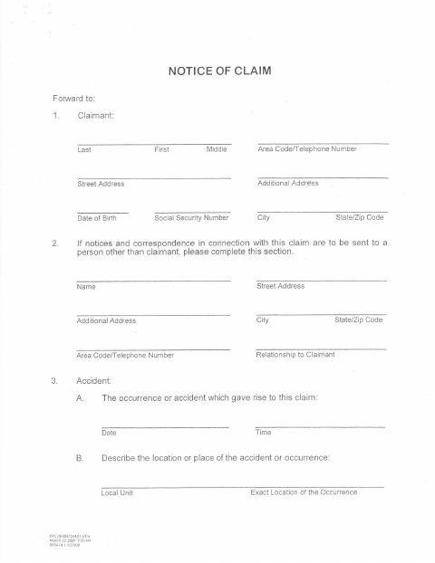 First page of the Notice of Tort Claim