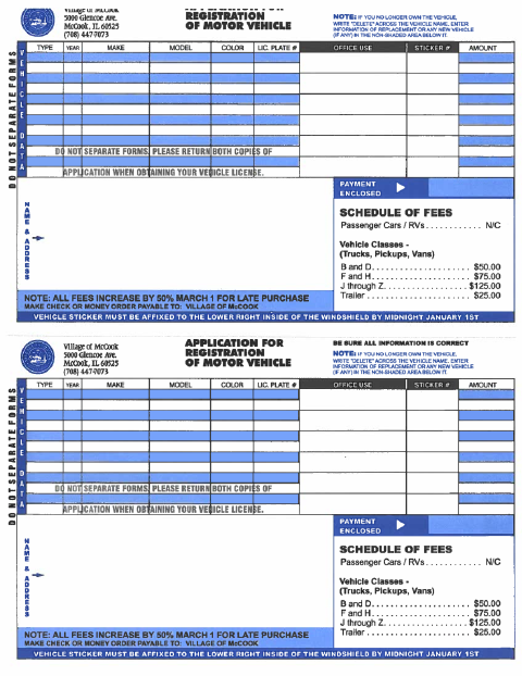 First page of the Motor Vehicle Registration Application