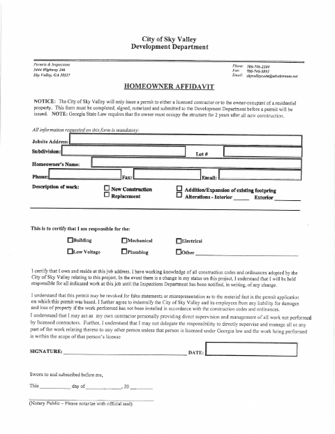 First page of the Homeowner Affidavit