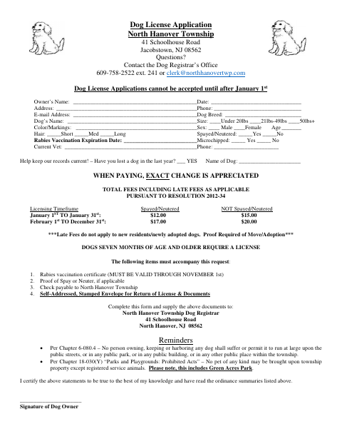 First page of the Dog License Application