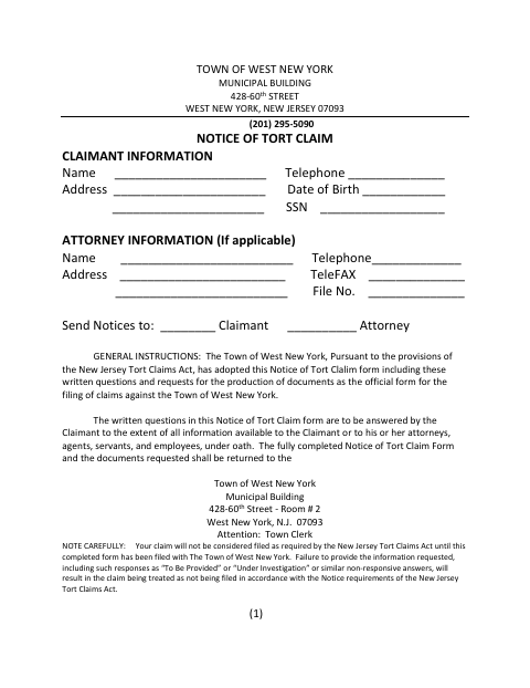 First page of the Notice of Tort Claim