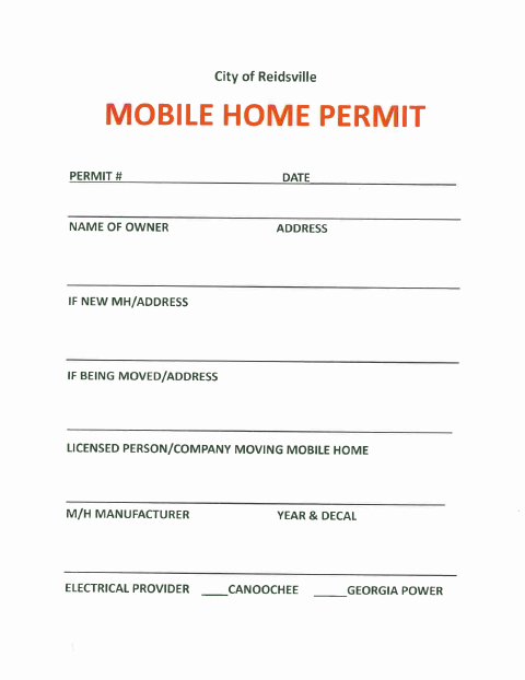 First page of the Mobile Home Permit