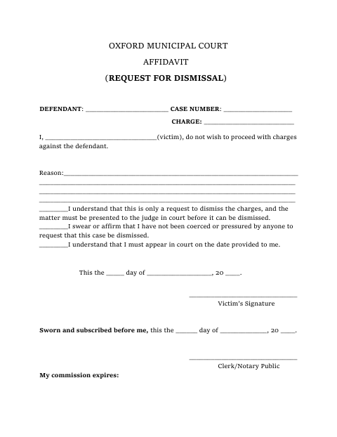First page of the Affidavit Request for Dismissal