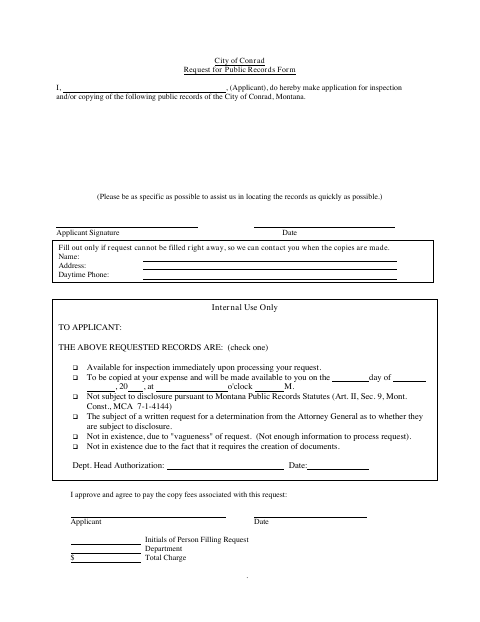 First page of the Request for Public Records Form