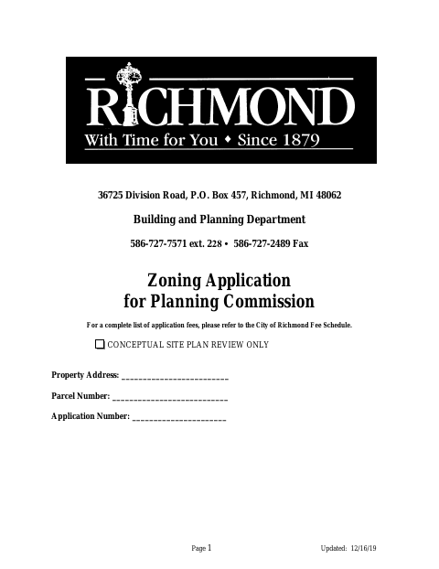 First page of the Conceptual Site Plan Review Application