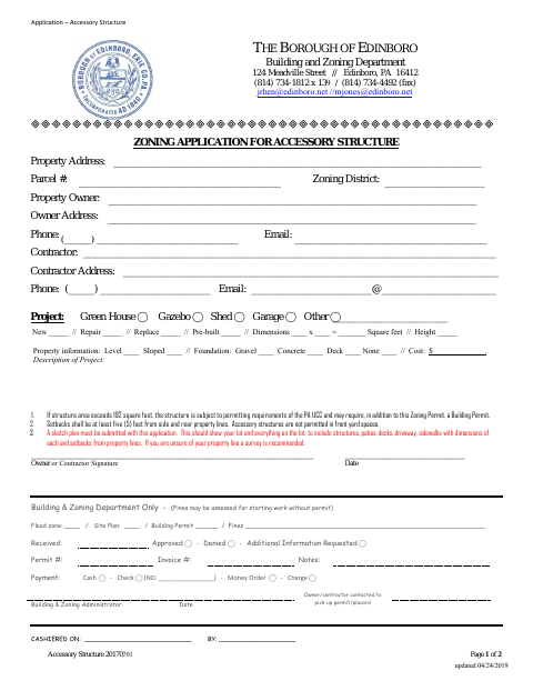 First page of the Accessory Structure Application